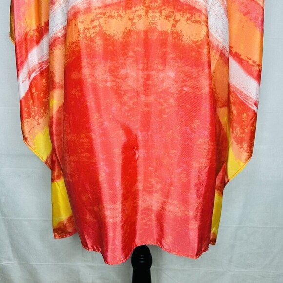 Chicos Sz S/M Overlay Bright Pink Orange Kimono Short Sleeve Poncho Satin - Picture 3 of 10